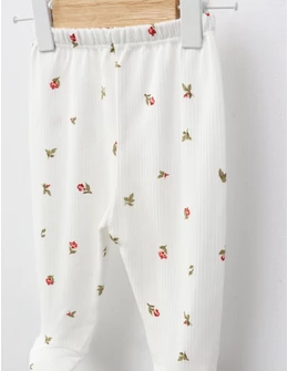 Pantaloni cu botosei Ace Trase Lalele, alb