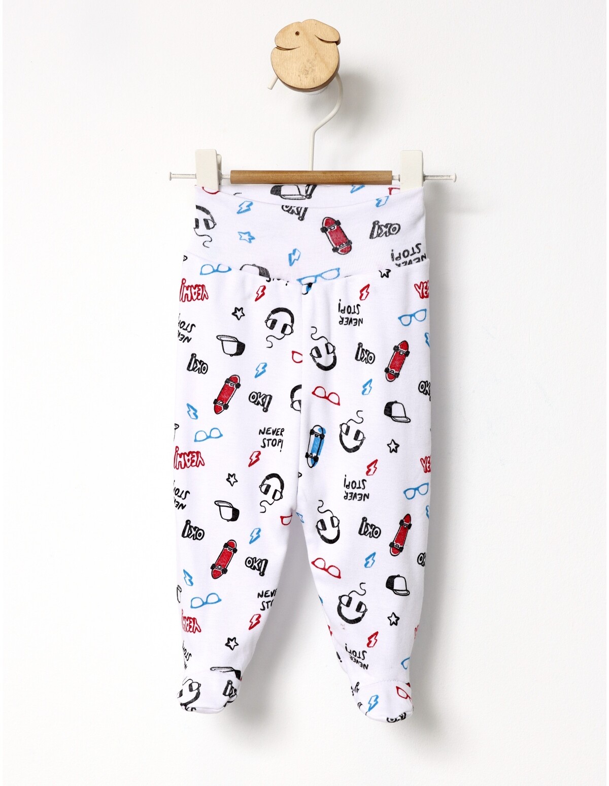 Pantaloni cu botosei Skate alb-multicolor