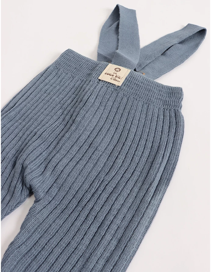 Pantaloni cu bretele tip salopeta, acrilic albastru picture - 2