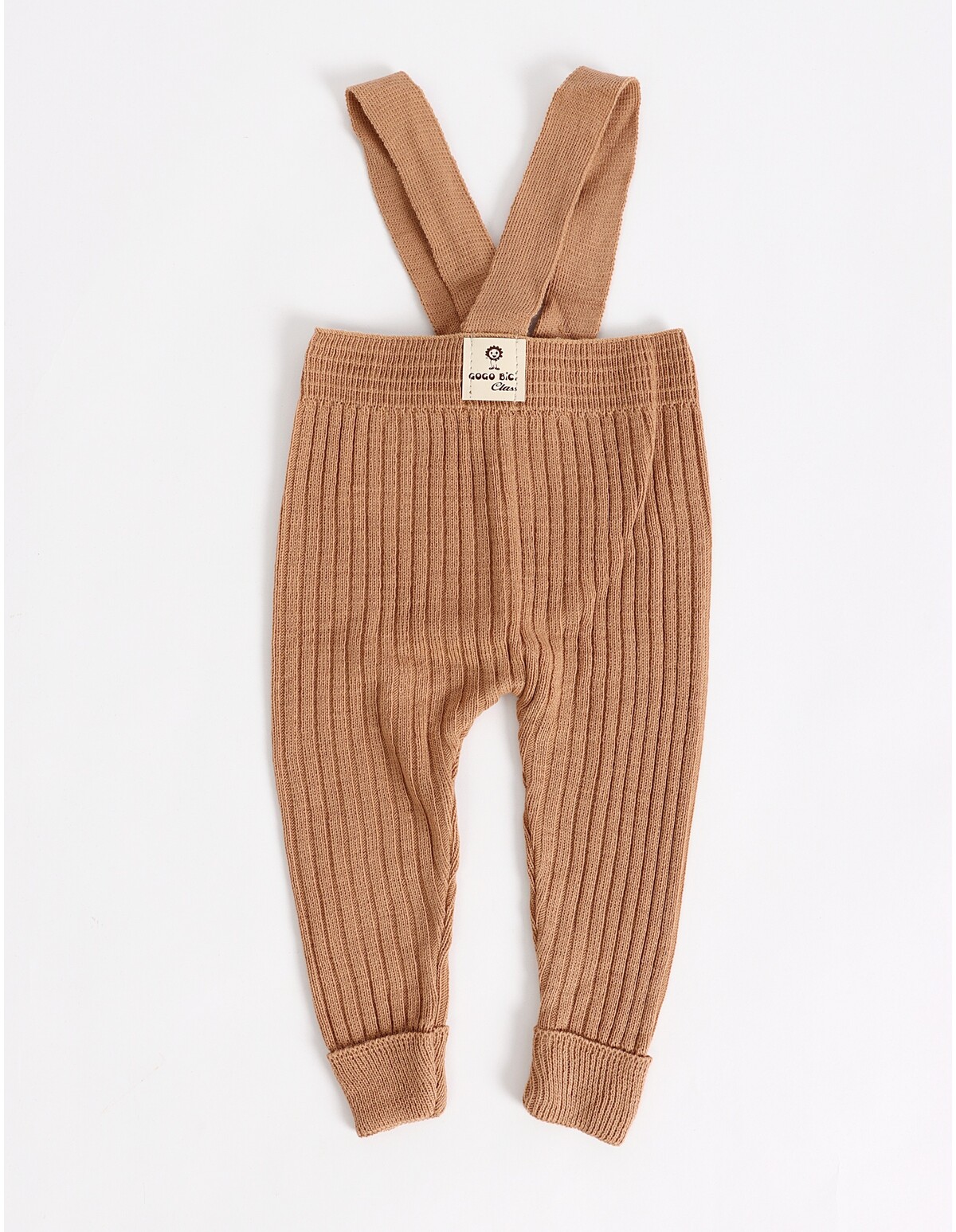 Pantaloni cu bretele tip salopeta, acrilic bej