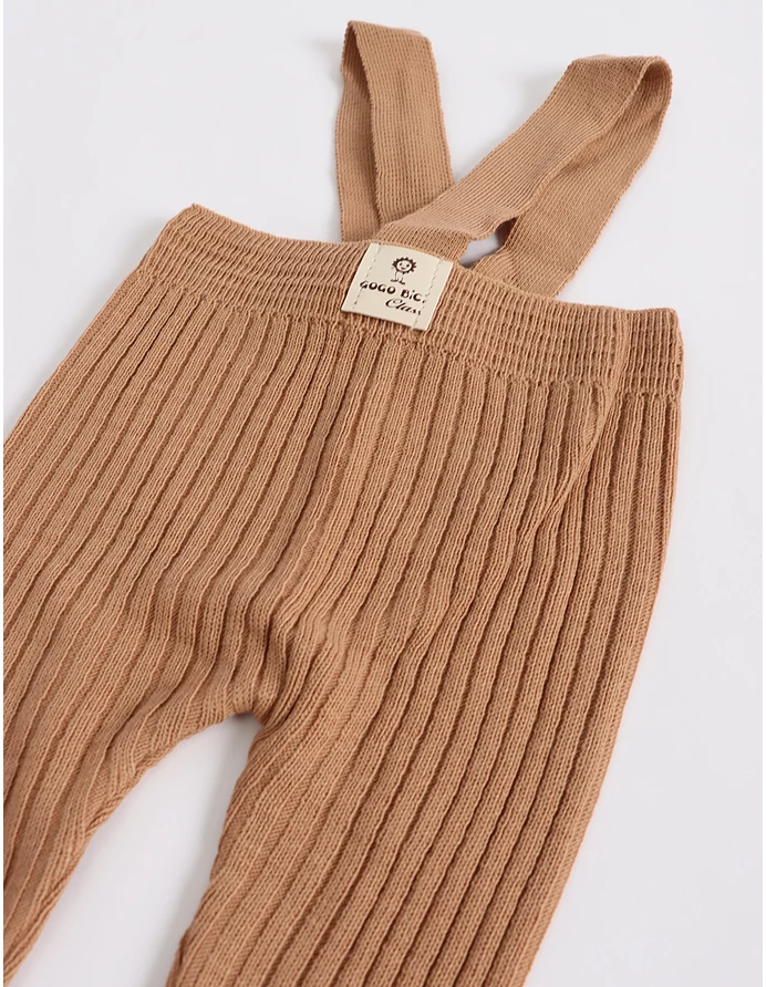 Pantaloni cu bretele tip salopeta, acrilic bej picture - 2