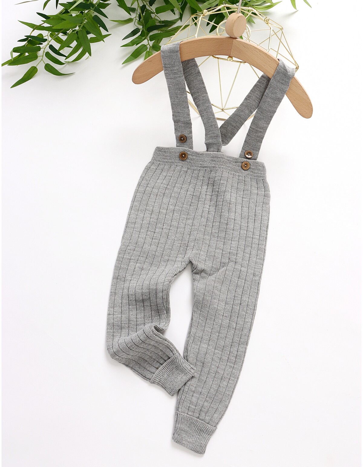 Pantaloni cu bretele tip salopeta, acrilic gri