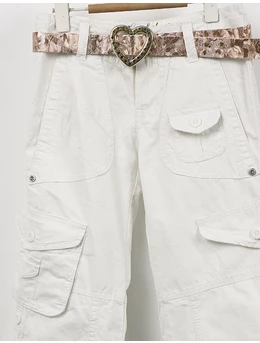 Pantaloni cu curea cargo-alb 2
