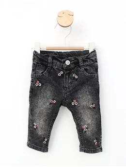 Pantaloni de blug cu floricele-negru
