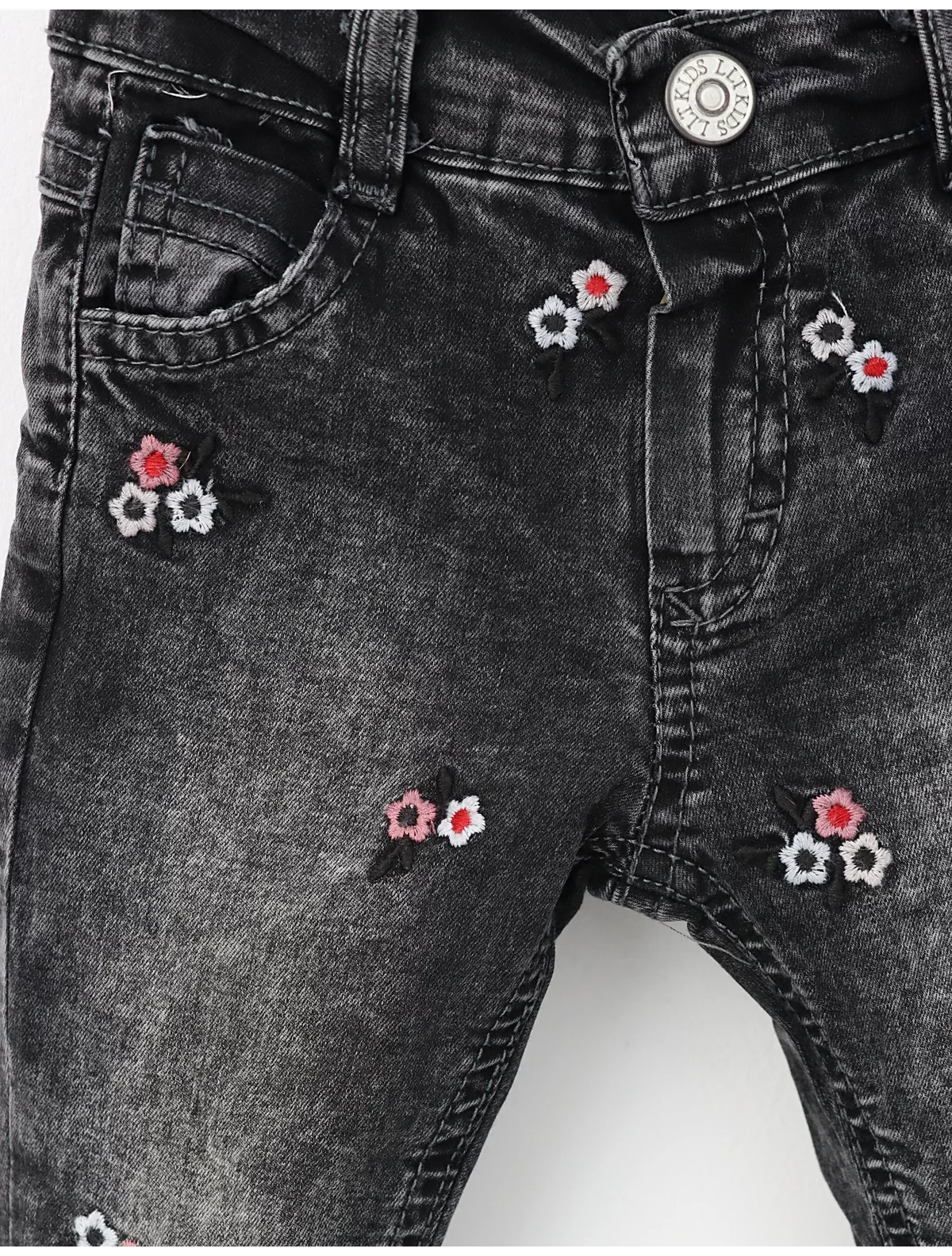 Pantaloni de blug cu floricele-negru