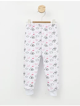 Pantaloni imprimati Ursuleti alb-roz 1
