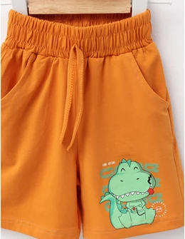 Pantaloni scurti baietei dino Adventure caramiziu