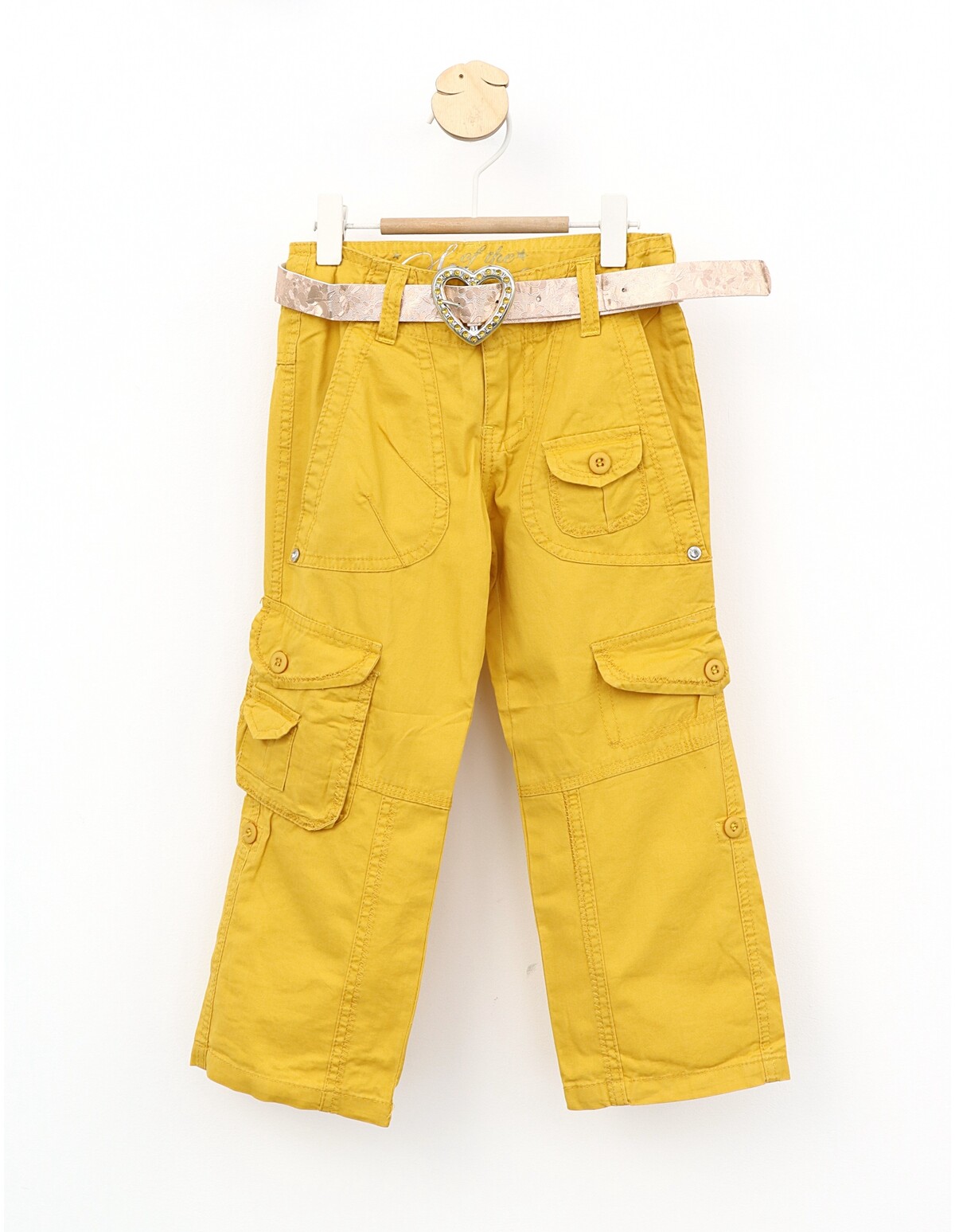 Pantaloni si curea cargo-galben