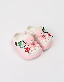 Papuci spuma Happy Bear, alb-roz