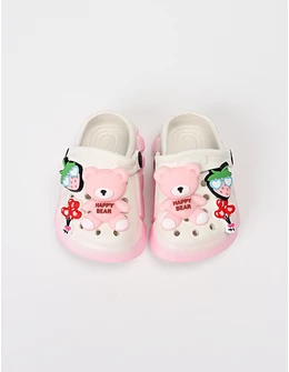 Papuci spuma Happy Bear, alb-roz
