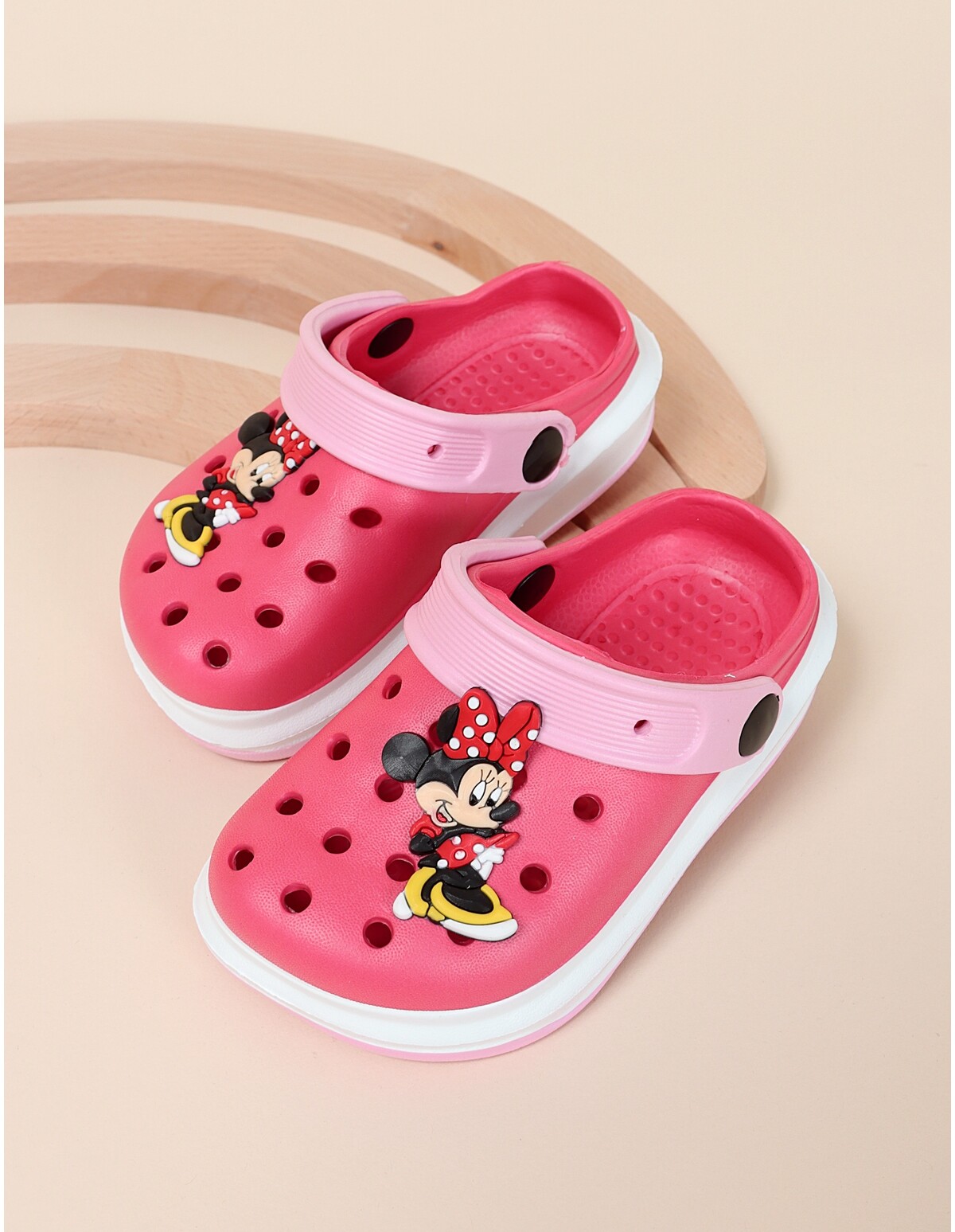 Papuci stil crocs Minnie model roz inchis