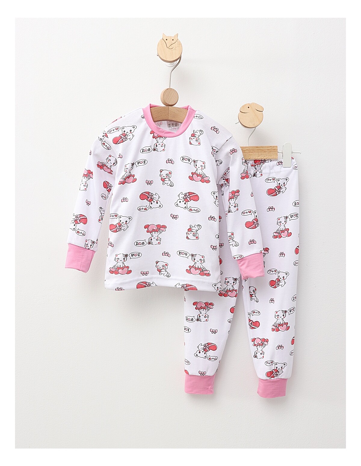 Pijama bbc ML Romania Love U alb-rosu