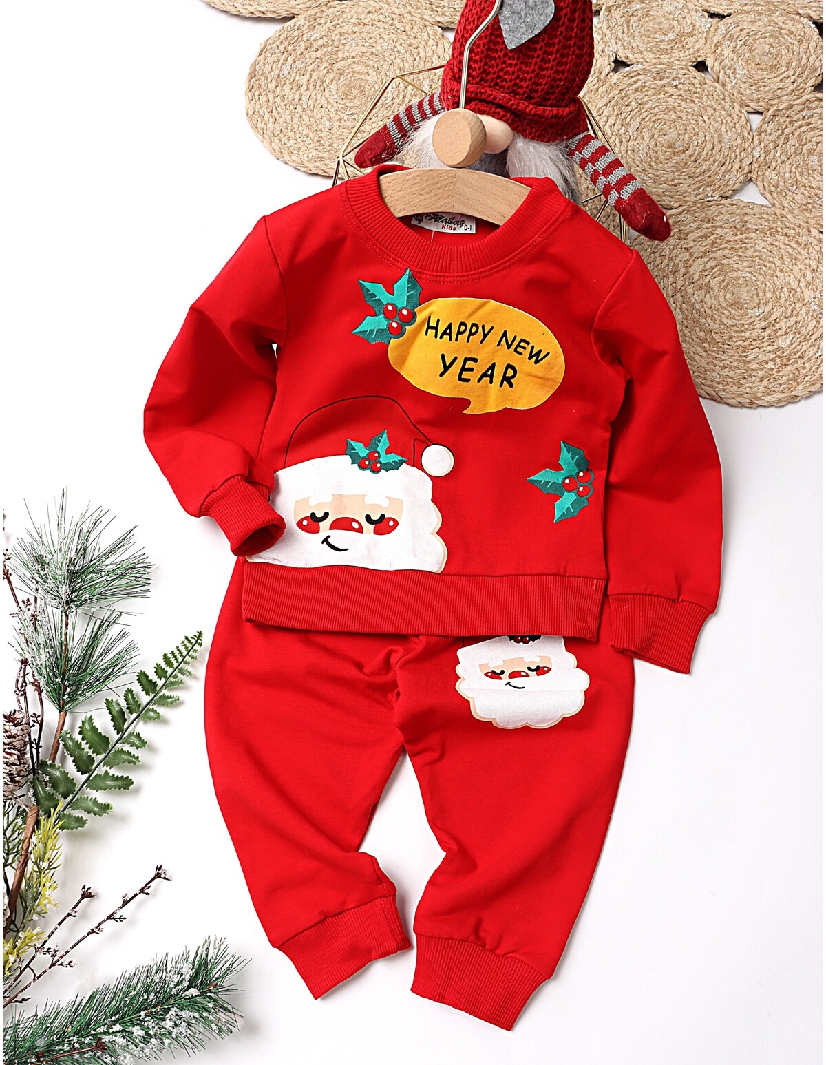 Pijama Craciun, Happy New Year, cu rosu