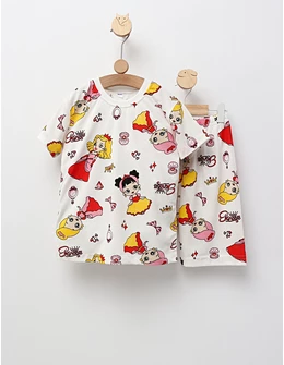 Pijama de vara alb cu printese