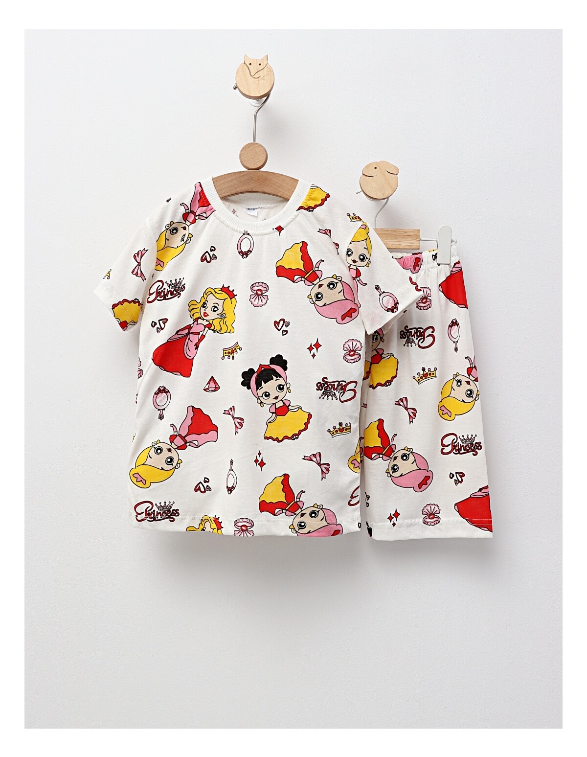 Pijama de vara alb cu printese