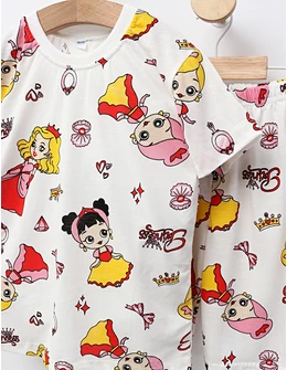 Pijama de vara alb cu printese