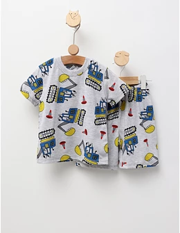 Pijama de vara gri-albastru Excavatoare