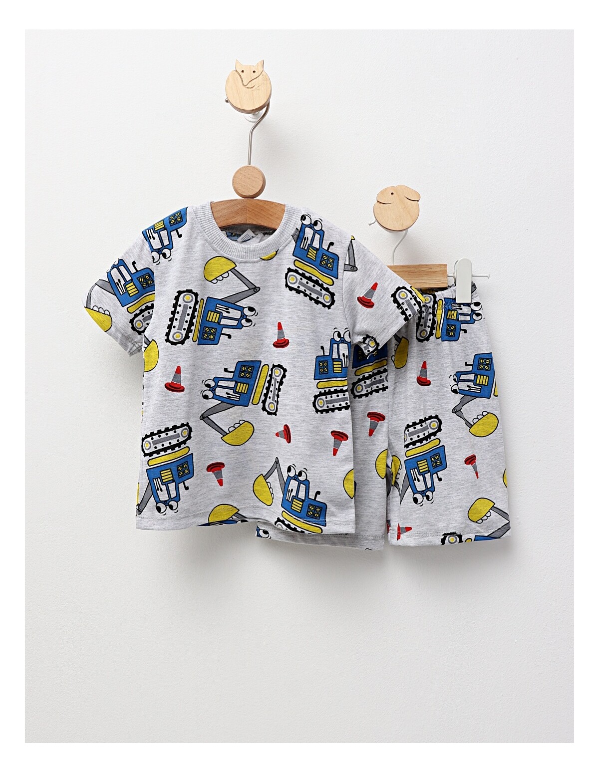 Pijama de vara gri-albastru Excavatoare