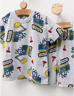 Pijama de vara gri-albastru Excavatoare