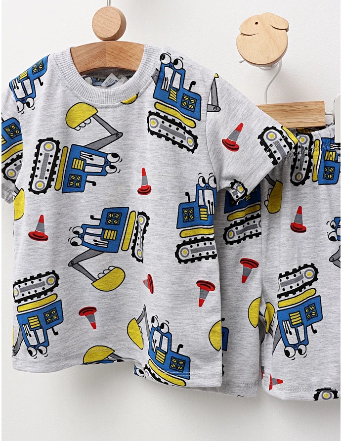 Pijama de vara gri-albastru Excavatoare picture - 2