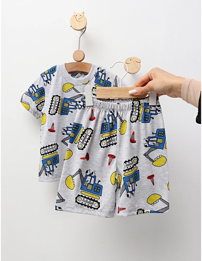 Pijama de vara gri-albastru Excavatoare picture - 3