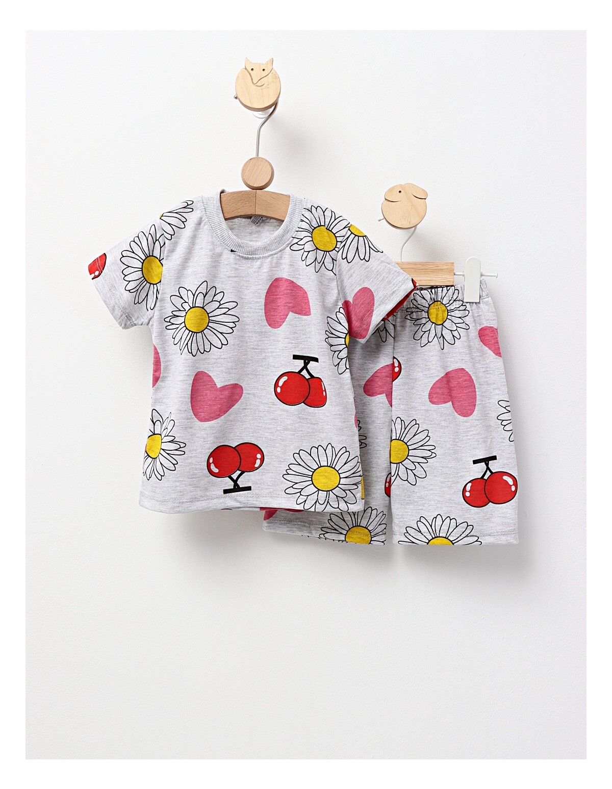 Pijama de vara gri cu floricele