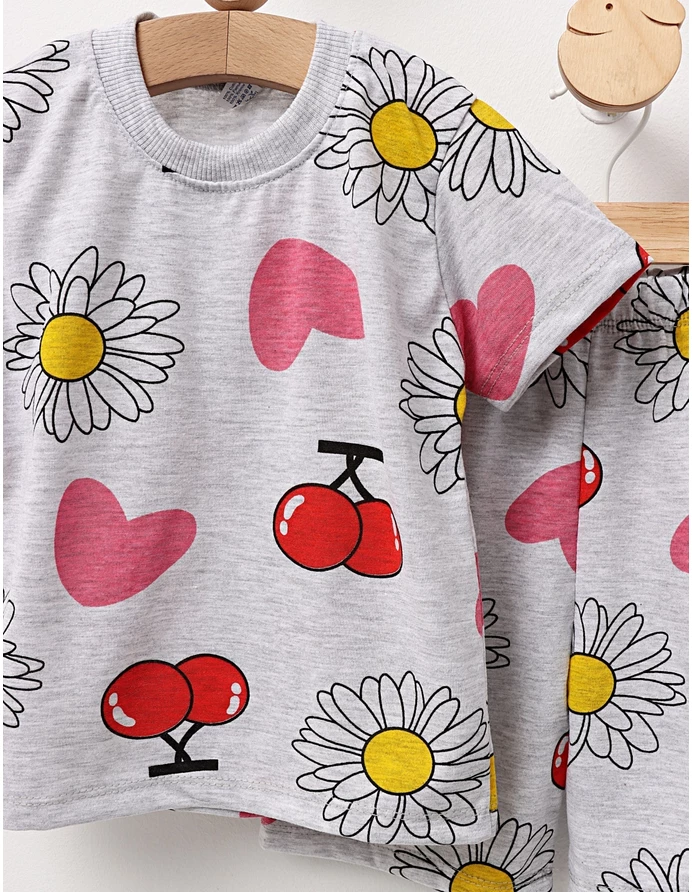 Pijama de vara gri cu floricele picture - 2