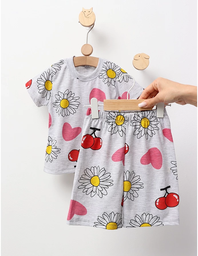 Pijama de vara gri cu floricele picture - 3