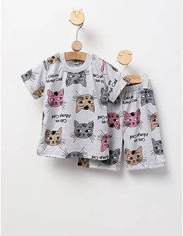 Pijama de vara gri cu pisicute