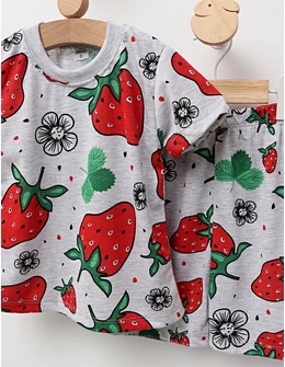 Pijama de vara gri-rosu Capsuni
