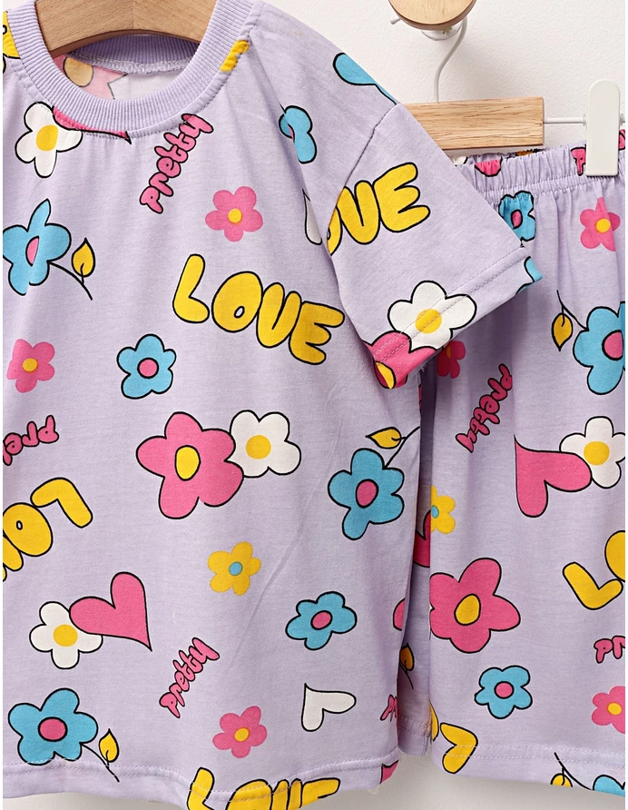 Pijama de vara Love, cu mov picture - 2