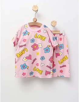 Pijama de vara Love, cu roz