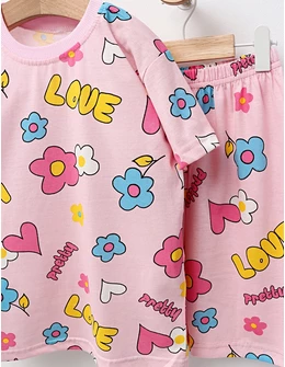 Pijama de vara Love, cu roz