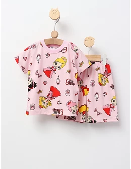 Pijama de vara roz cu printese