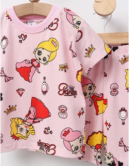 Pijama de vara roz cu printese