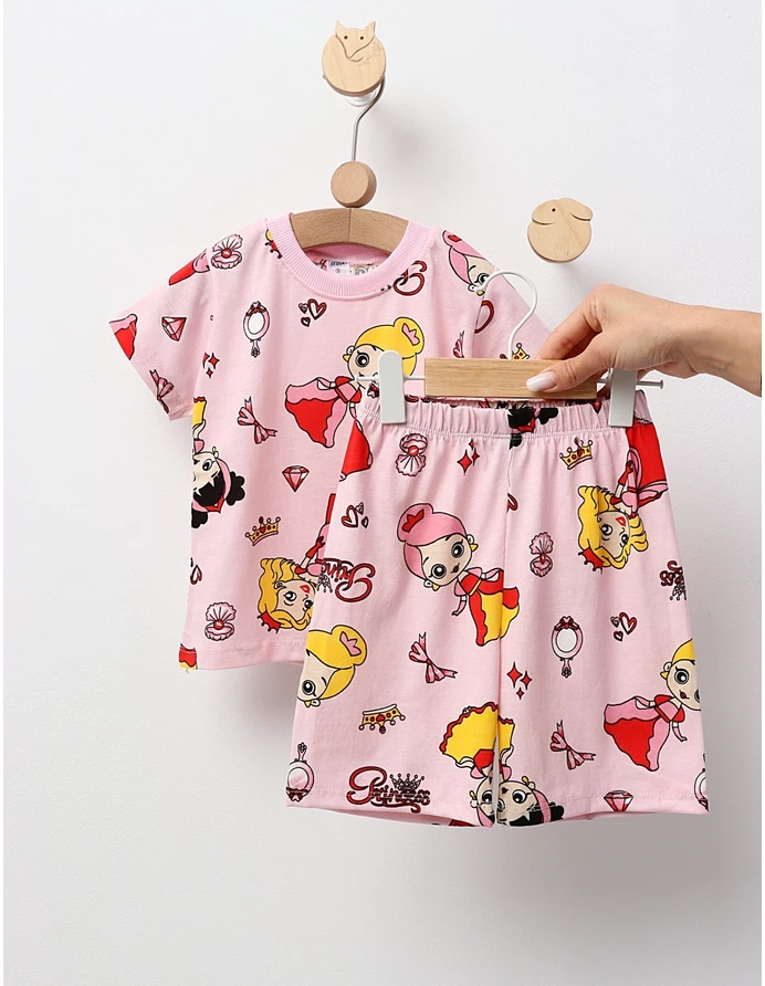 Pijama de vara roz cu printese picture - 3