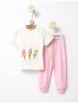 Pijama fetite inghetate alb-roz 104 (3-4 ani)