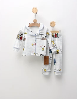 Pijama imprimata Snoopy si Charlie, alb-blue