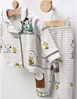 Pijama imprimata Snoopy si Charlie, alb-gri