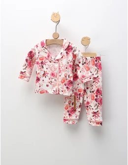 Pijama imprimata Trandafiri, cu roz