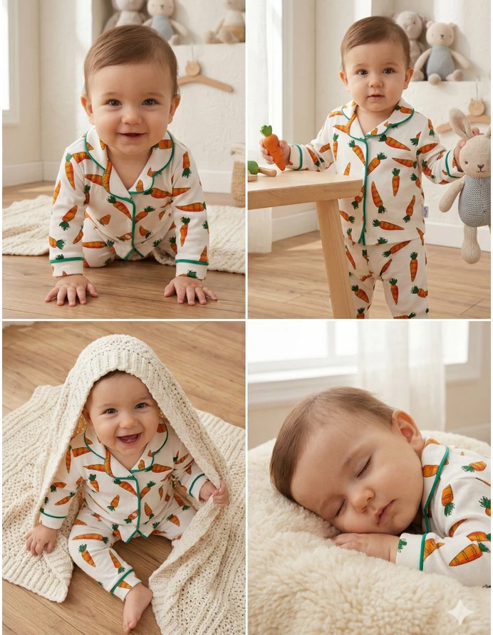 Pijama Kids and Carrots, alb-portocaliu picture - 6