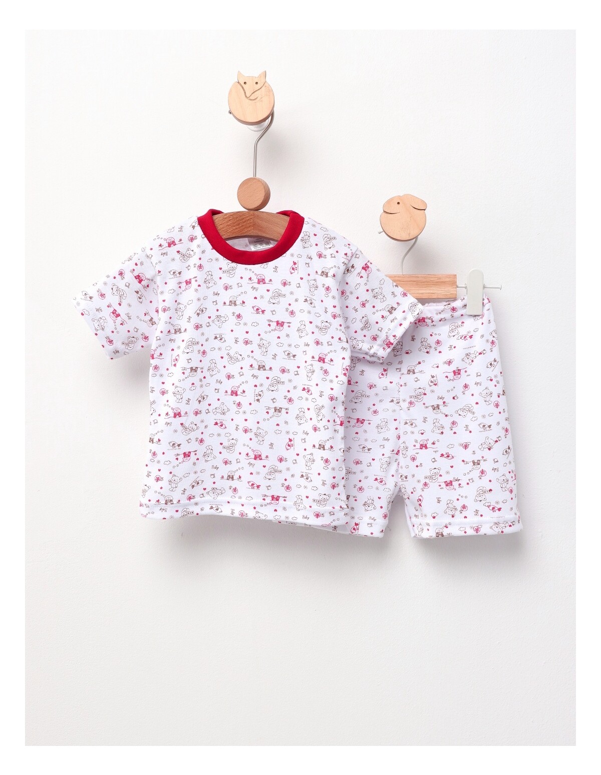 Pijama MS imprimata Bear & Birds, rosu