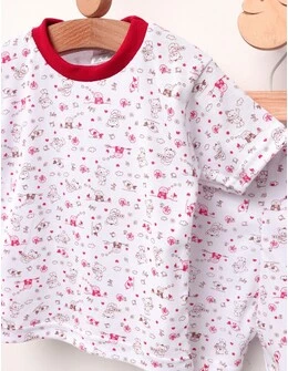 Pijama MS imprimata Bear & Birds, rosu