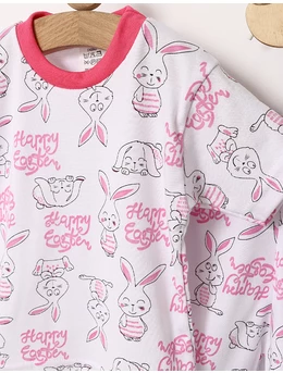 Pijama MS imprimata Happy Eastern roz 2