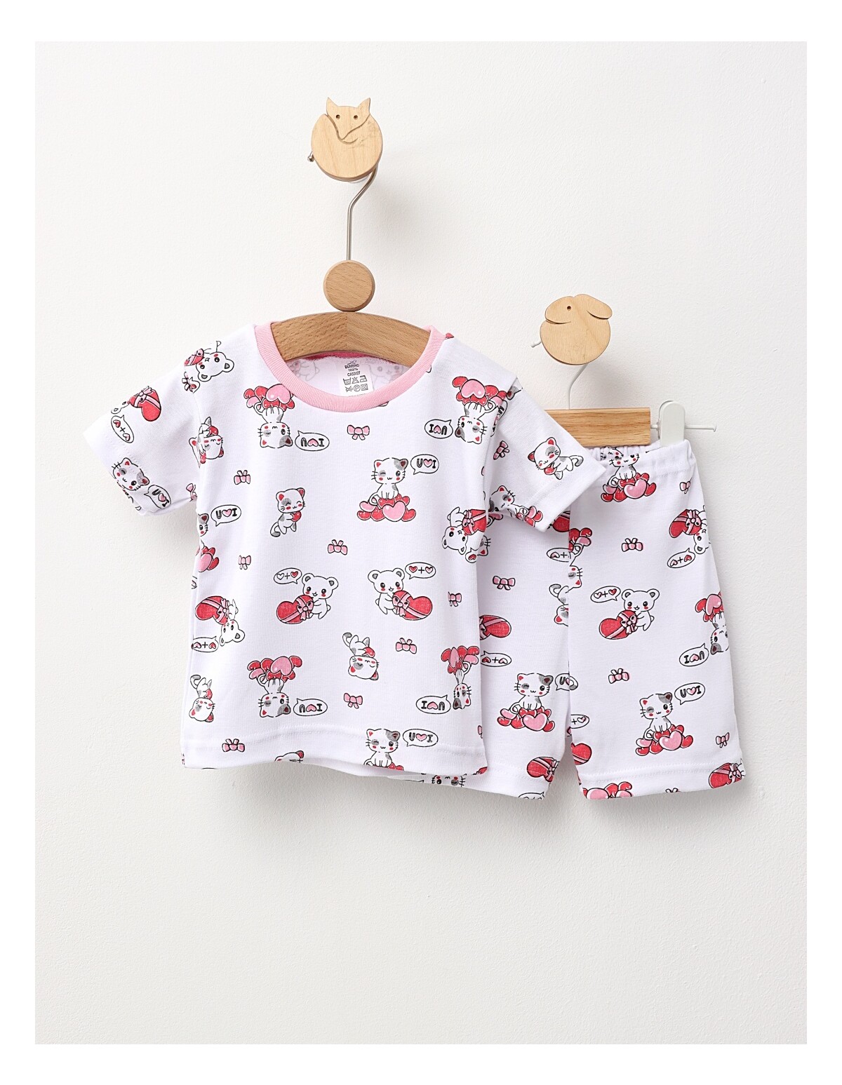 Pijama MS imprimata Love Cats rosu-roz