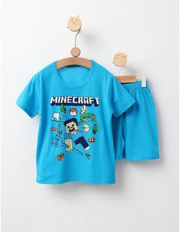 Pijama MS, Minecraft, cu turcoaz