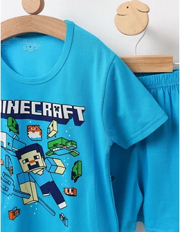 Pijama MS, Minecraft, cu turcoaz