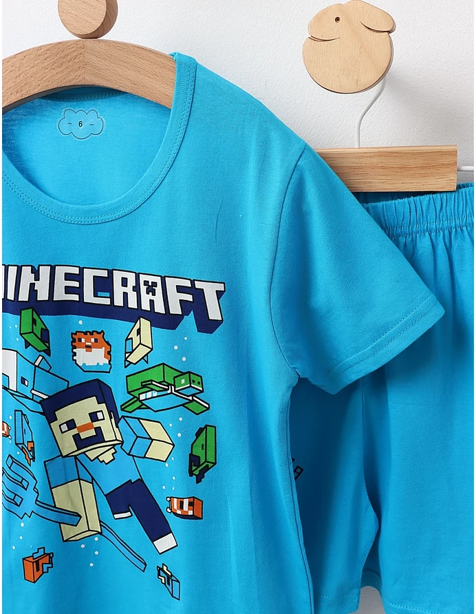 Pijama MS, Minecraft, cu turcoaz picture - 2