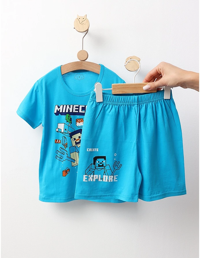 Pijama MS, Minecraft, cu turcoaz picture - 3