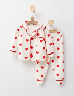 Pijama Multe Inimioare, model alb-rosu 92(18-24 luni)